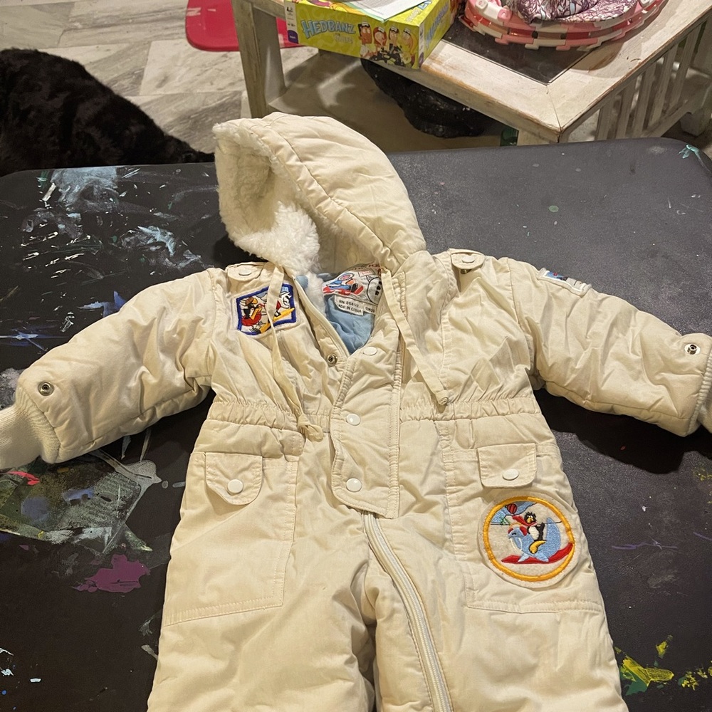 Arctic Expeditions vintage 12m snowsuit patches lined great condition cream